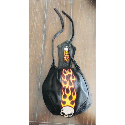 Leather Flames Skull Cap Black  eb-39264980